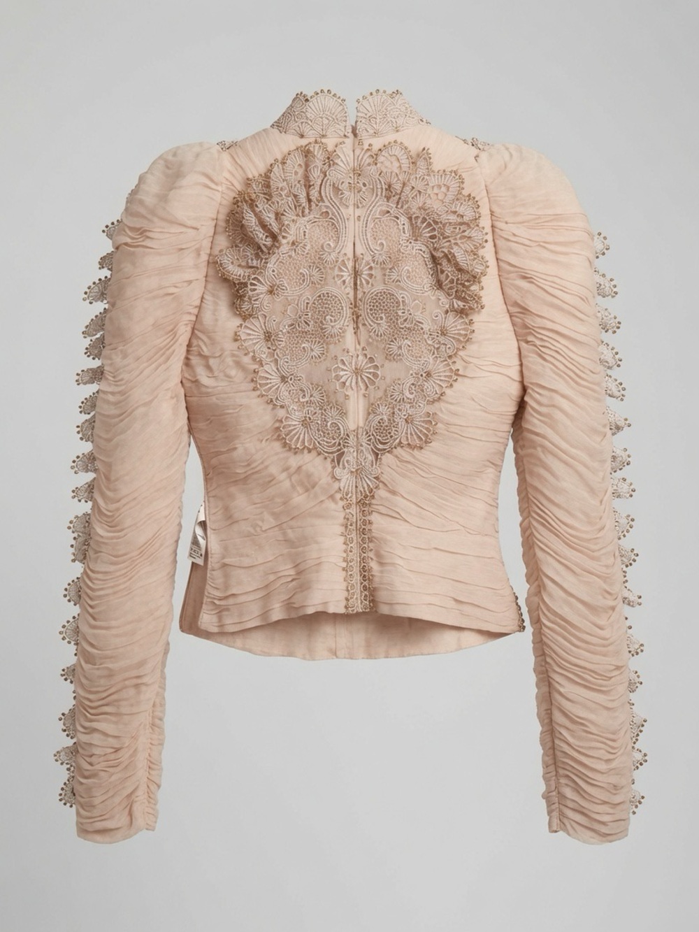 Zimmermann Blush Lace-Embellished Ruched Long-Sleeve Top
